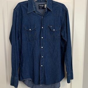 Vintage Pearl Snap Wrangler Men's‎ Dark Blue Button-Down Shirt